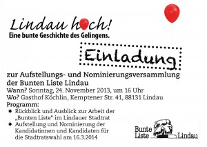 Einladung, Gasthof Köchlin, 24.11.2013, 16 Uhr